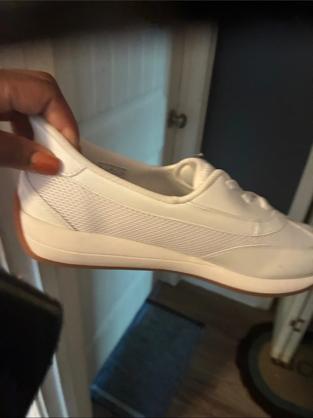 Skechers Women's White Lace-Up Sneaker with Gum Sole
